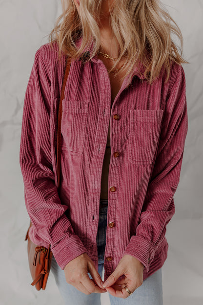 Pitaya Pink Double Patch Pocket Button Down Corduroy Shacket
