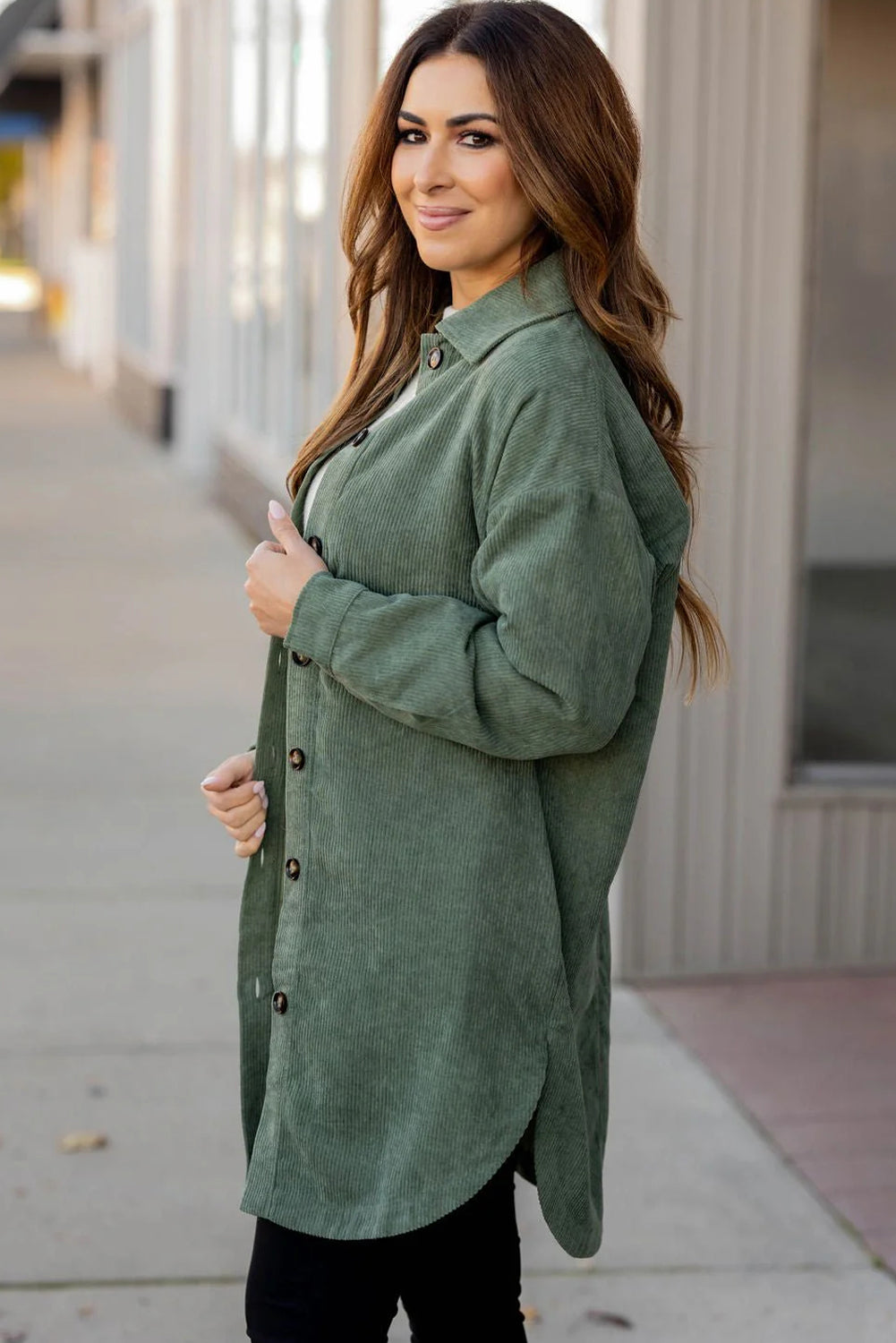 Mist Green Corduroy Side Slit Oversize Shacket