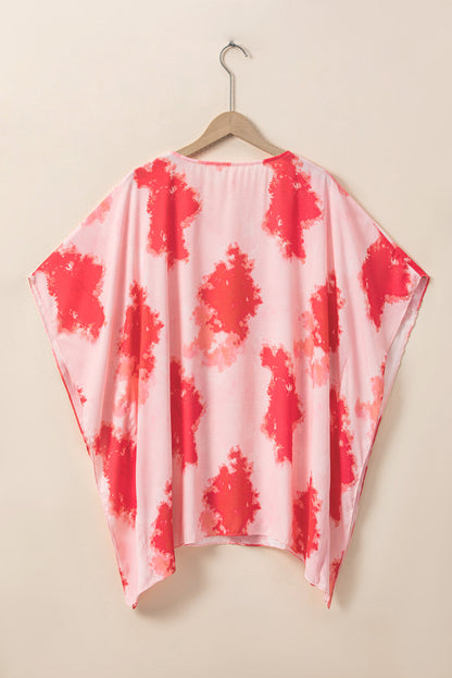 Crimson Tie-Dye Oversized 3/4 Sleeve Tunic Blouse