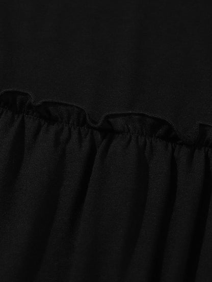 Black Plus Size Striped Leopard Patch Sleeve Ruffle Tiered Dress