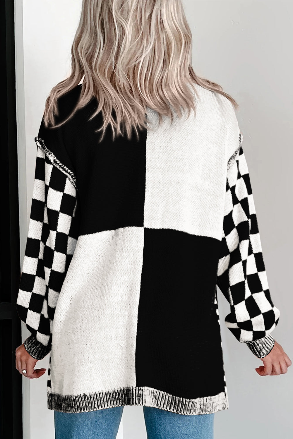 black checkered cardigan
