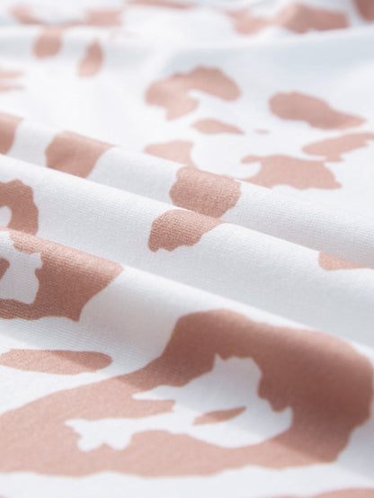 White Leopard Print V Neck Short Sleeve Plus Size Top