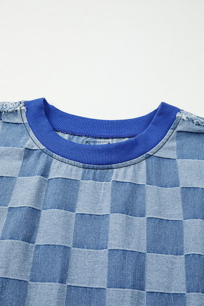 checkered denim pullover