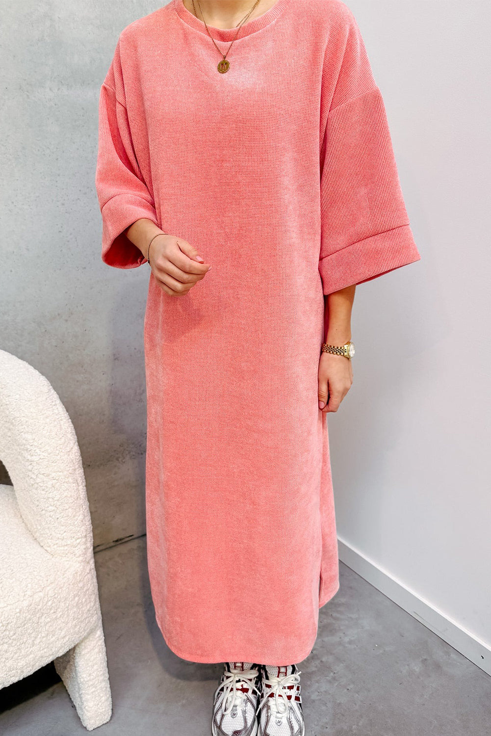 Desert Flower Corduroy Drop Shoulder Loose T Shirt Dress