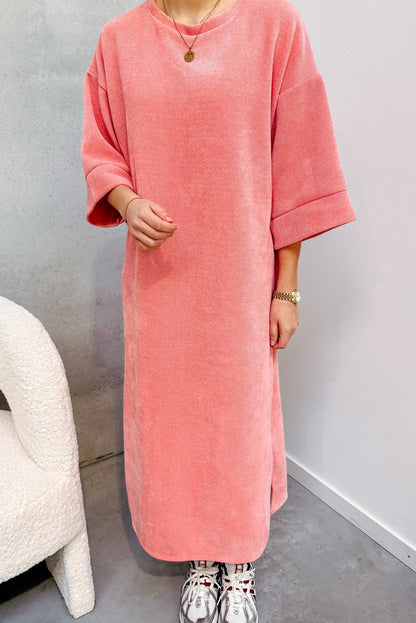 Desert Flower Corduroy Drop Shoulder Loose T Shirt Dress