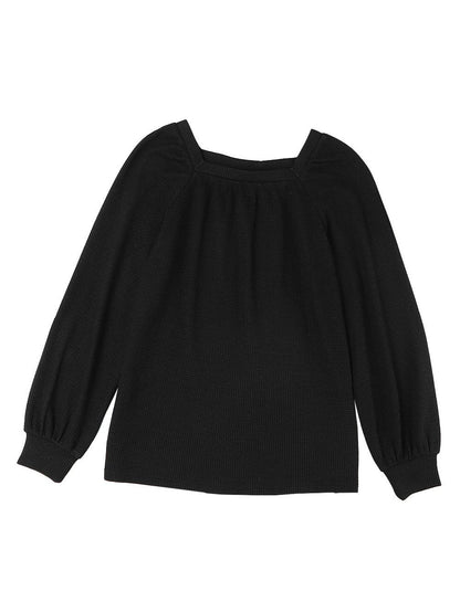 Elegant Square Neck Long Sleeve Waffle Knit Top