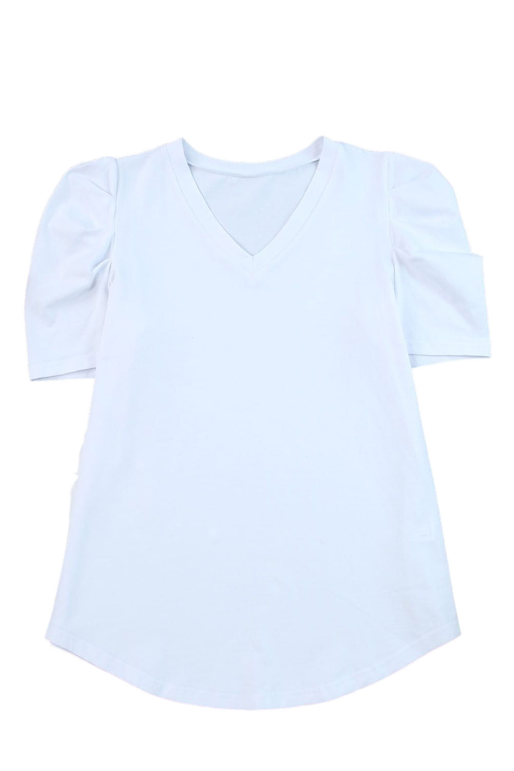 Elegant White Puff Sleeve V-Neck Top