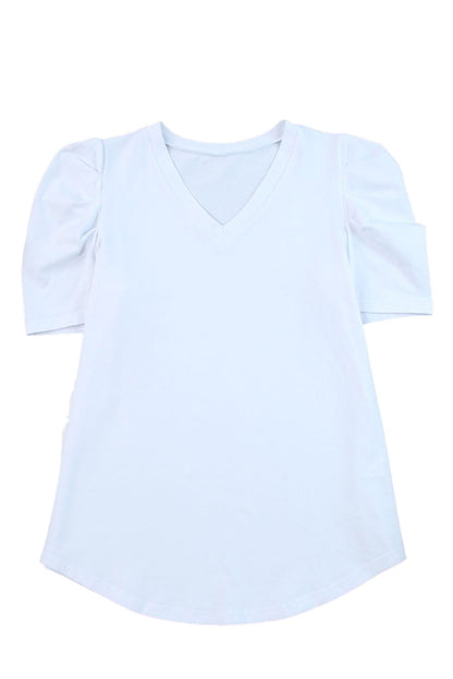 Elegant White Puff Sleeve V-Neck Top