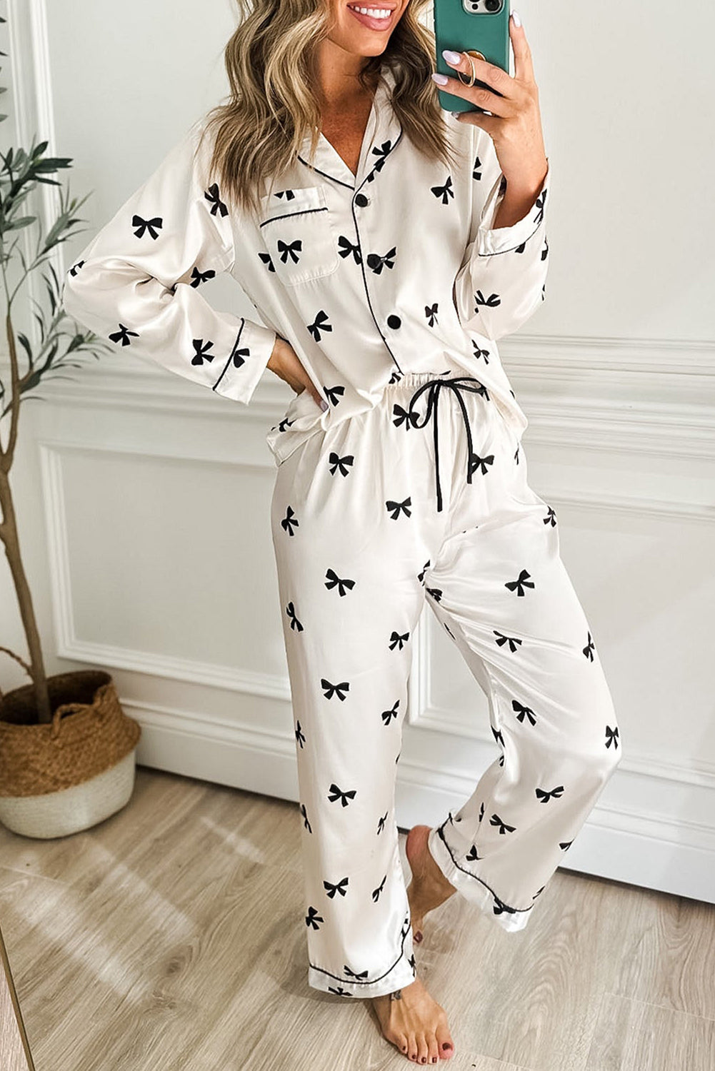 bow print pajama set