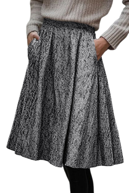 White Solid Color Textured Pleated Midi Skirt