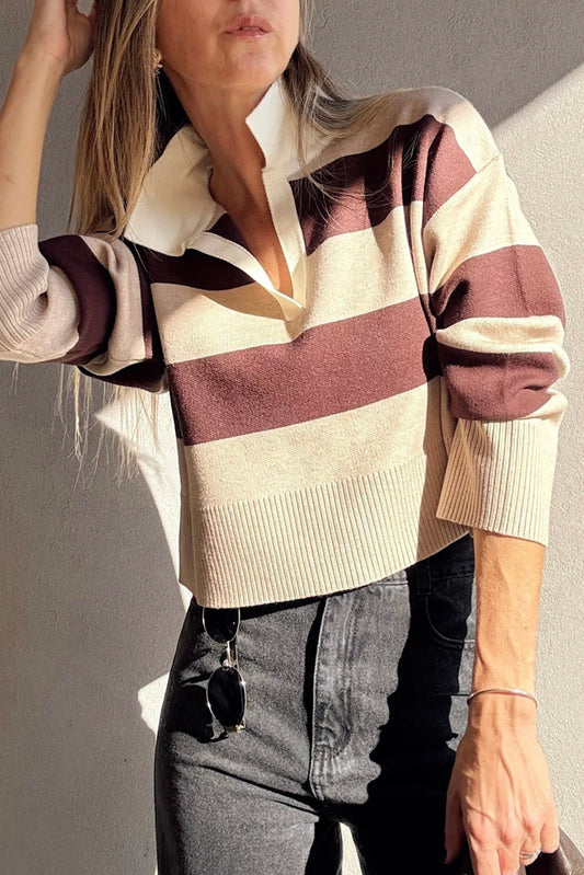 brown color block sweater