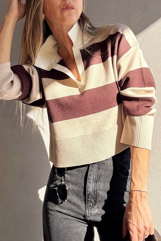 brown color block sweater