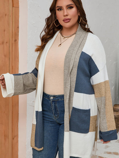 Colorblock Knit Cardigan for Curvy Figures