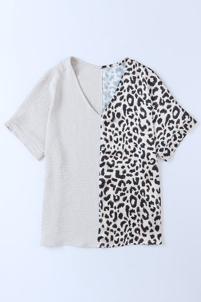 Leopard Stitching Button Long Sleeve Blouse