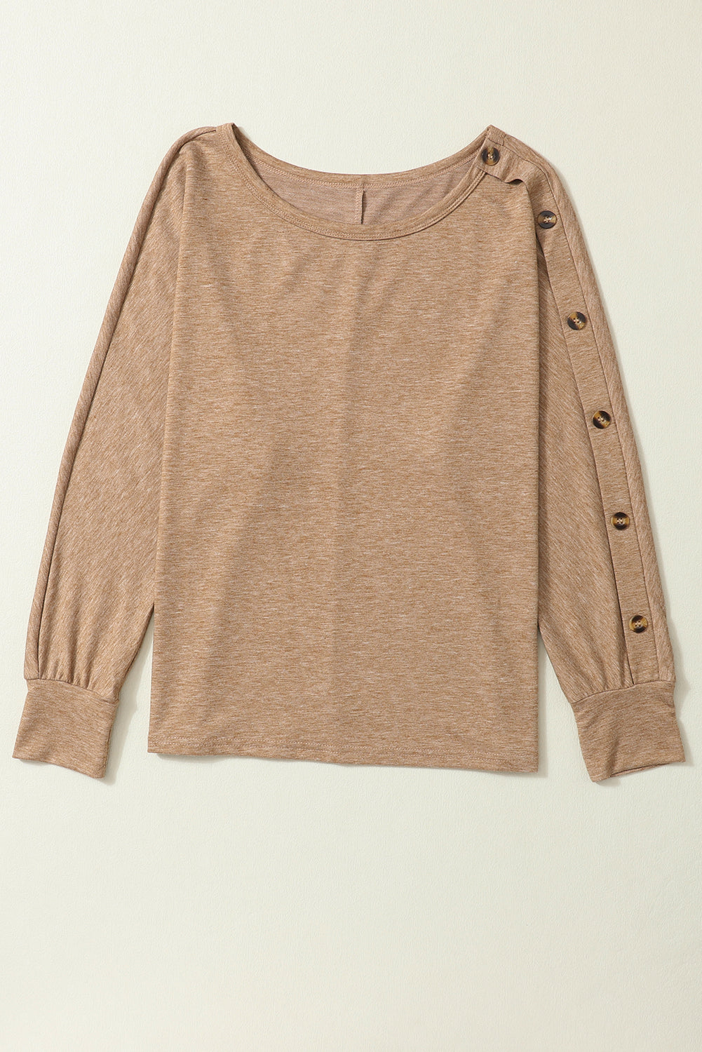 Elegant Khaki Dolman Sleeve Top with Button Detail