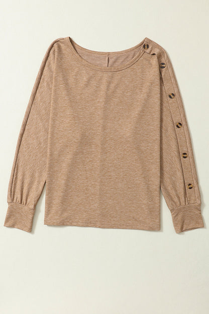 Elegant Khaki Dolman Sleeve Top with Button Detail
