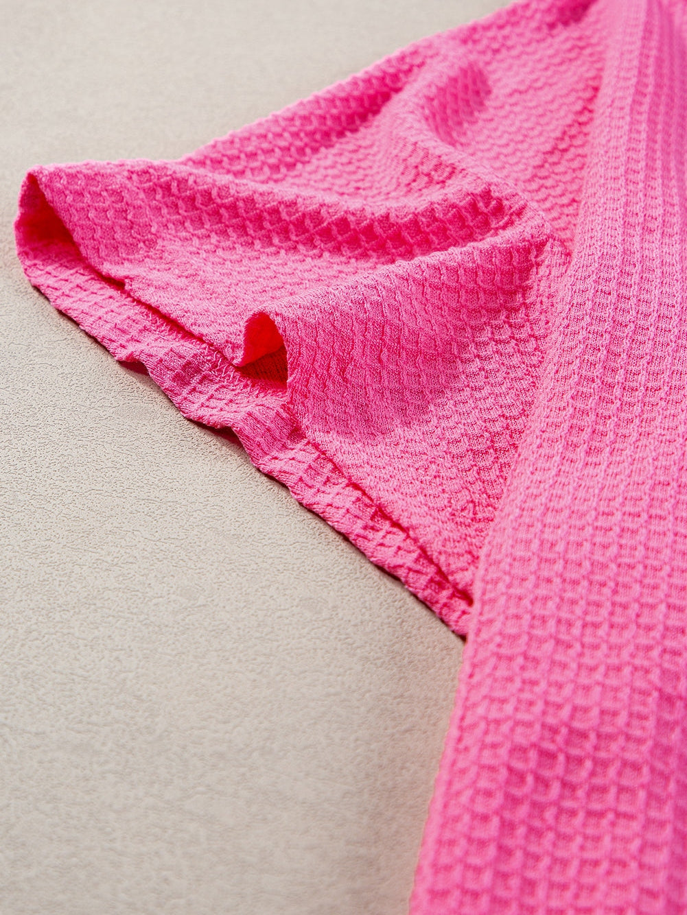 Rose Red Solid Waffle Knit Plus Size Two Piece Set