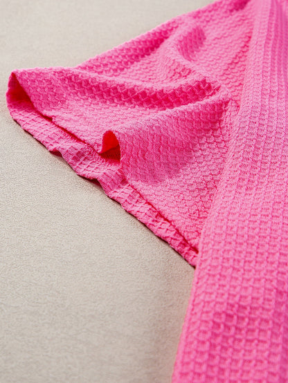 Rose Red Solid Waffle Knit Plus Size Two Piece Set