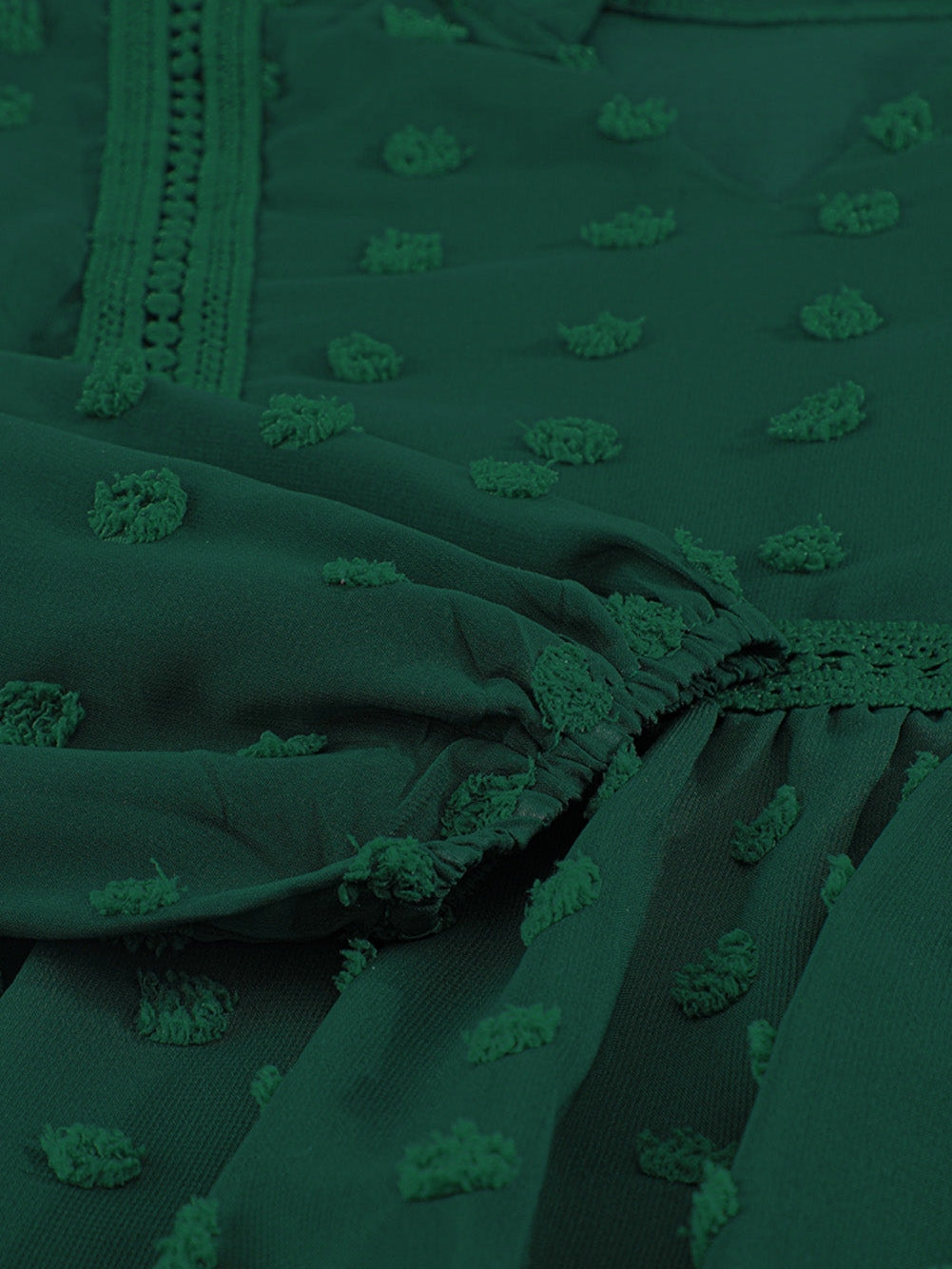 Green Polka Dot Lace Ruffle Split Neck Puff Sleeve Blouse