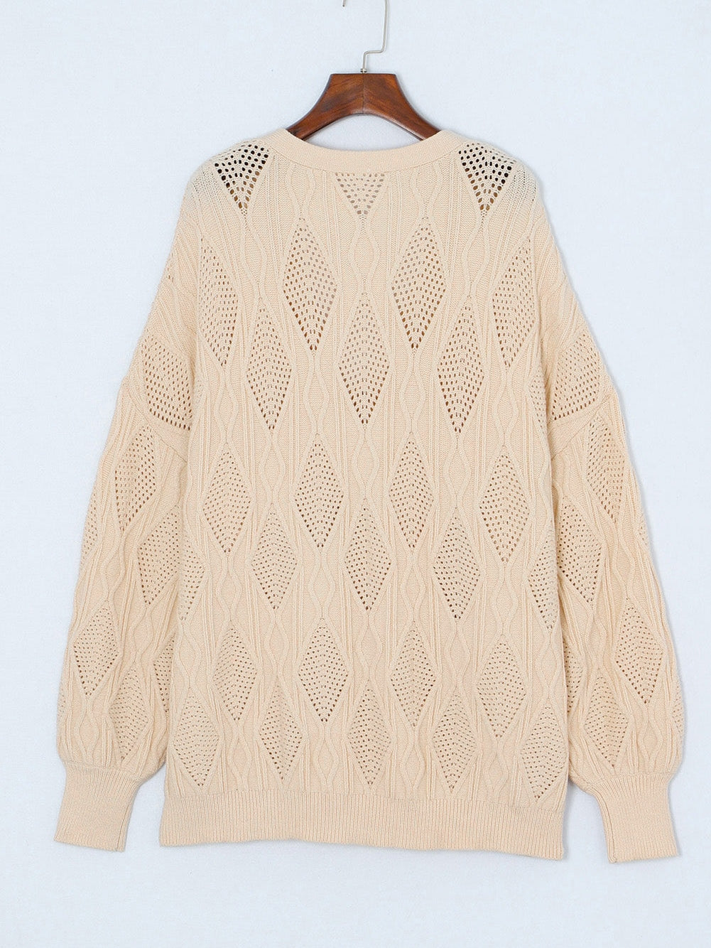 Elegant Apricot V-Neck Oversized Knit Cardigan with Button Detail