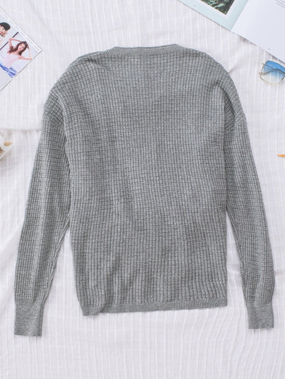 Khaki Reversible V-Neck Waffle Knit Sweater