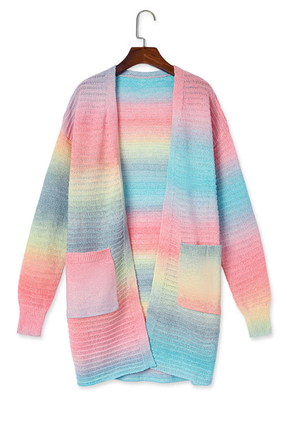 Green Tie-Dye Knit Duster Cardigan with Pockets