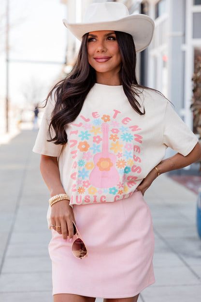Floral Guitar Harmony Graphic Tee with Nashville Vibes