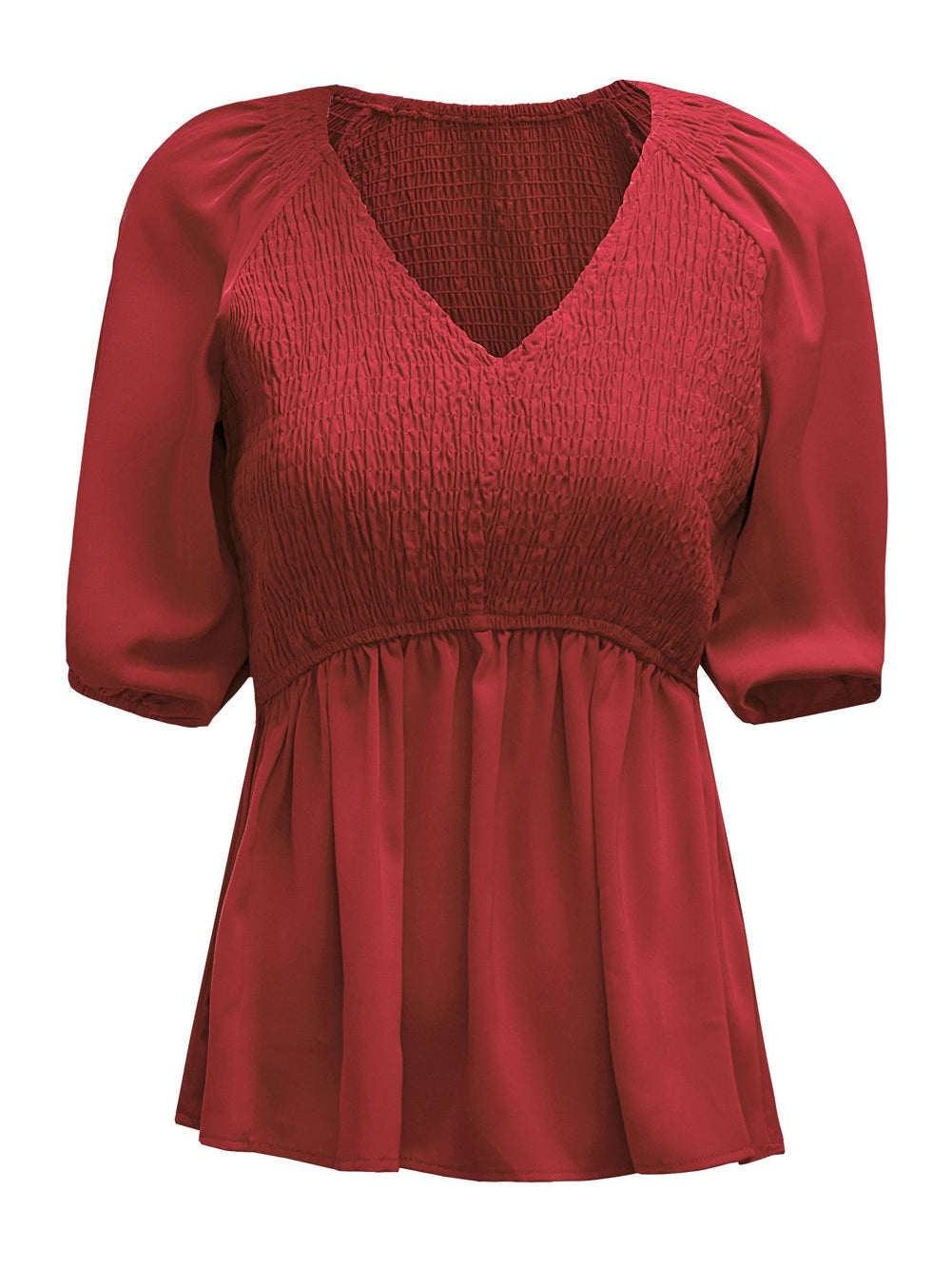 Fiery Crimson Smocked Peplum Blouse