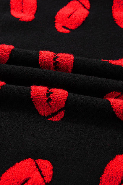 Black Rugby Print Casual Knit Short Sleeve Sweater