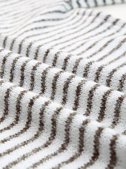 Khaki Striped Turtleneck Knit Sweater for Women