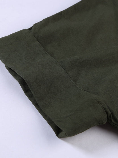 Green Casual Denim Shirt with Boyfriend Style