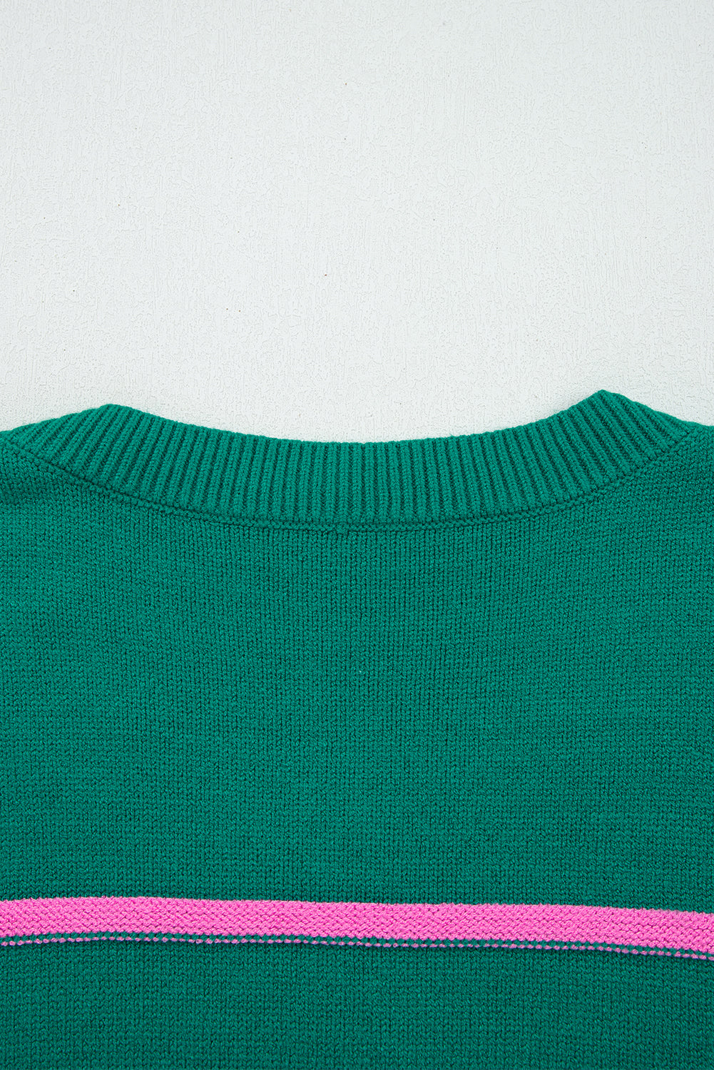 Green Stripe Half Buttons Drop Shoulder Plus Size Sweater