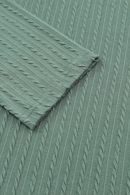 Elegant Green Ribbed Knit Top with Long Sleeves