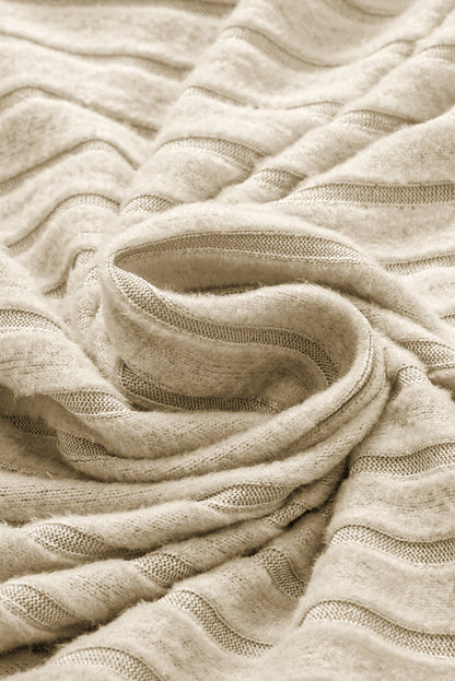 Apricot Twisted Cold Shoulder Ribbed Knit Top with Asymmetrical Neck