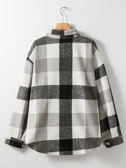 Gray Plus Size Checkered Button-Up Shacket