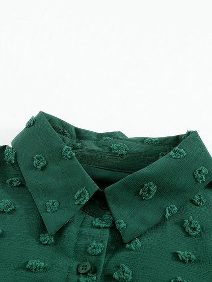 Green Fuzzy Polka Dot Shirt with Long Sleeves