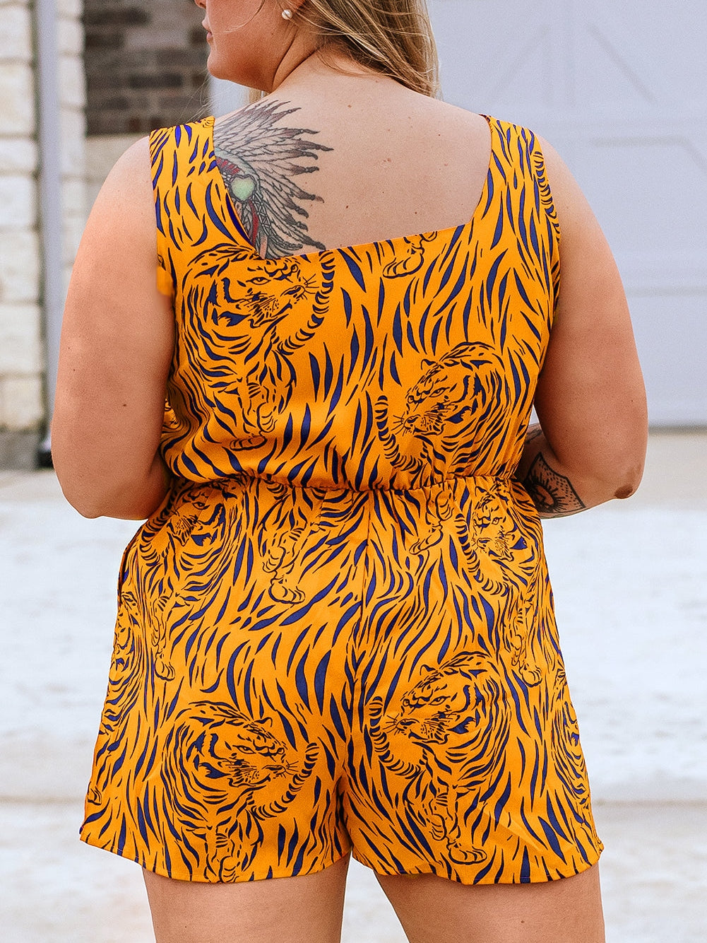 Sunny Plus Size Tiger Stripe V Neck Sleeveless Romper