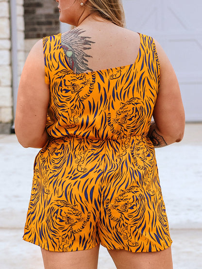 Sunny Plus Size Tiger Stripe V Neck Sleeveless Romper