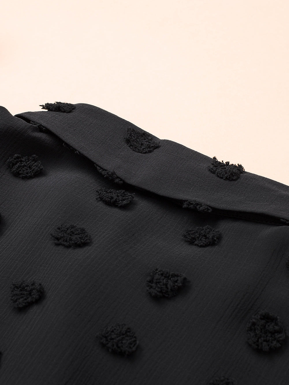Elegant Black Polka Dot Fuzzy Button-Up Blouse