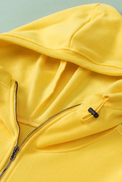 Golden Hooded Kangaroo Pocket Zip-Up Hooded Sweatshirt