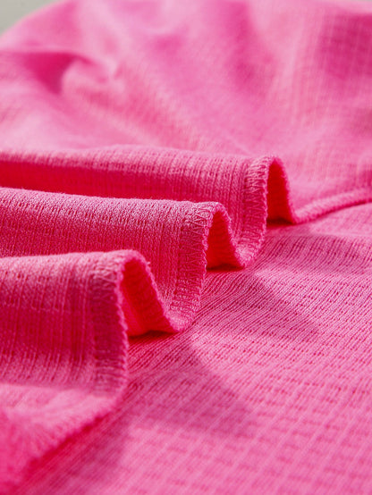 Rose Red Solid Waffle Knit Plus Size Two Piece Set