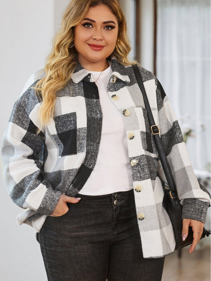 Gray Plus Size Checkered Button-Up Shacket