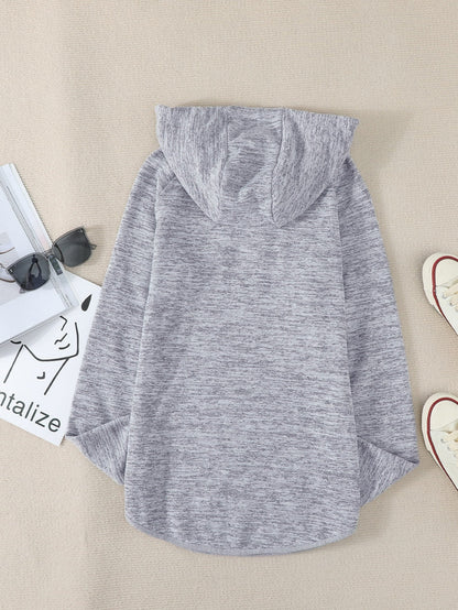 Heathered Pocketed Casual Hooded Pullover