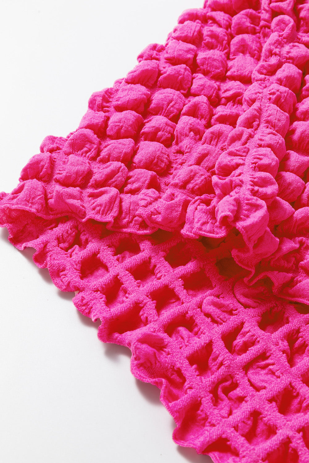 Strawberry Pink Bubble Textured Square Neck Plus Size Top with Short Sleeves