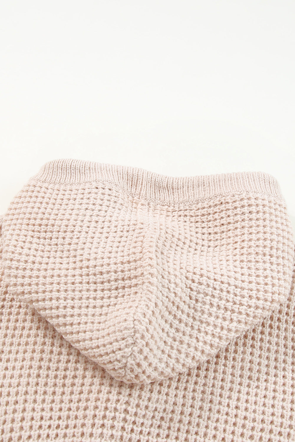 Apricot Hooded Waffle Knit Sweater with Button-Up Front Pocket