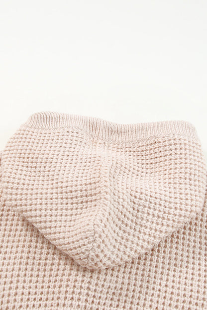 Apricot Hooded Waffle Knit Sweater with Button-Up Front Pocket
