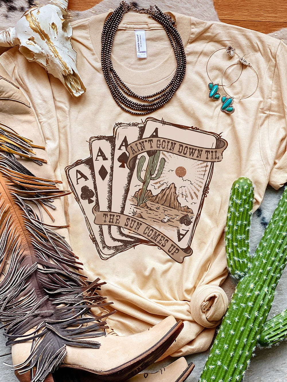 Khaki Poker Night Western Graphic Tee
