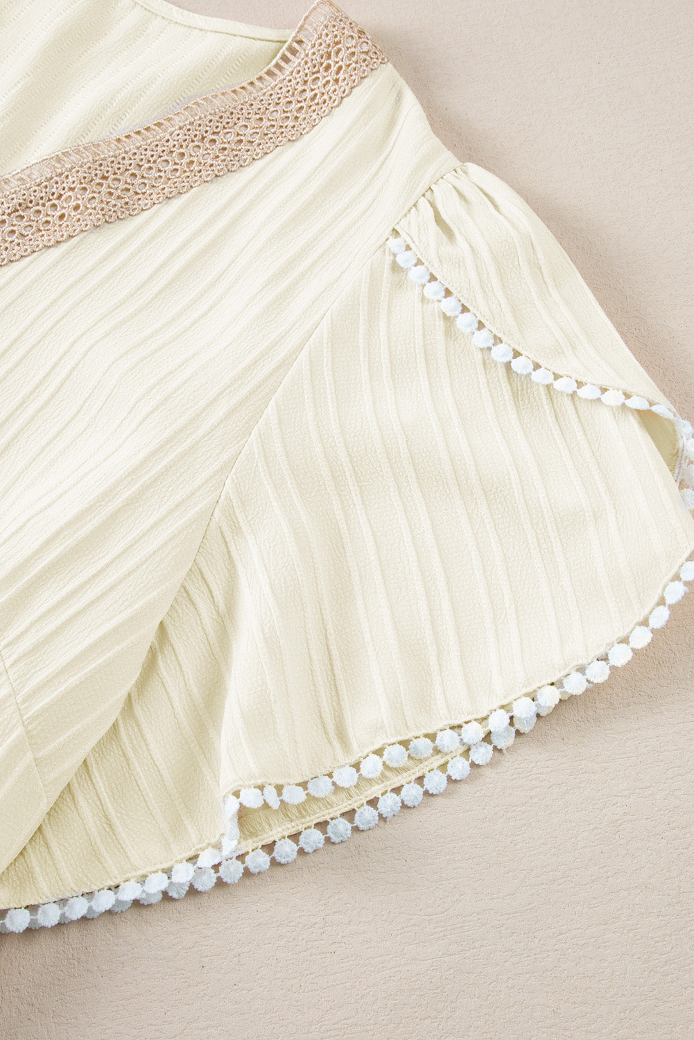 Elegant Beige Lace Detail Petal Sleeve Plus Size Blouse