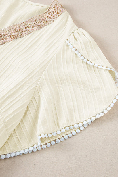 Elegant Beige Lace Detail Petal Sleeve Plus Size Blouse