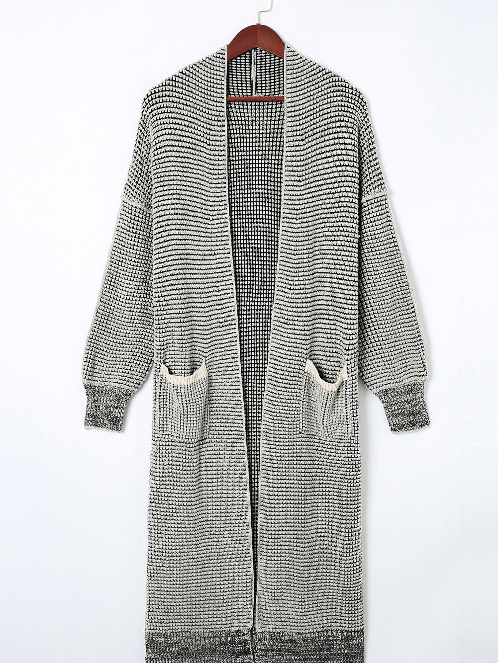 Gray Knit Textured Longline Cardigan with Pockets